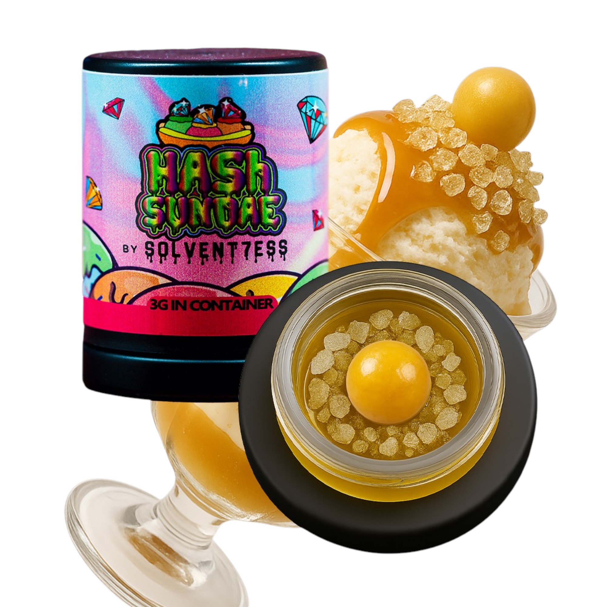 S7 Photos - Hash Sundae (Logo + White) SOLVENT7ESS Hash Sundae | 3g Premium Layered Concentrate - Image 1